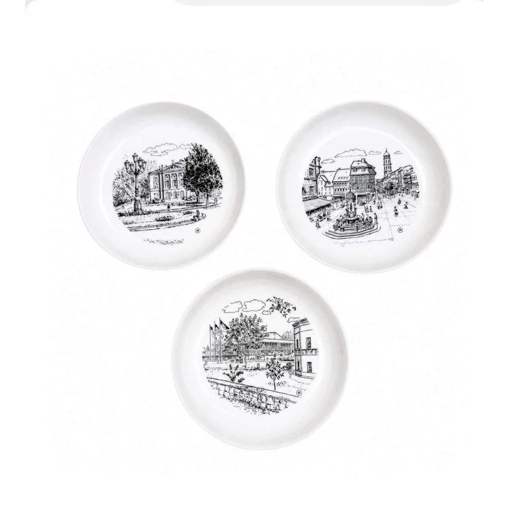 Furstenberg Stadt Gottingen West Germany Porcelain Plate Set 7pc Black White